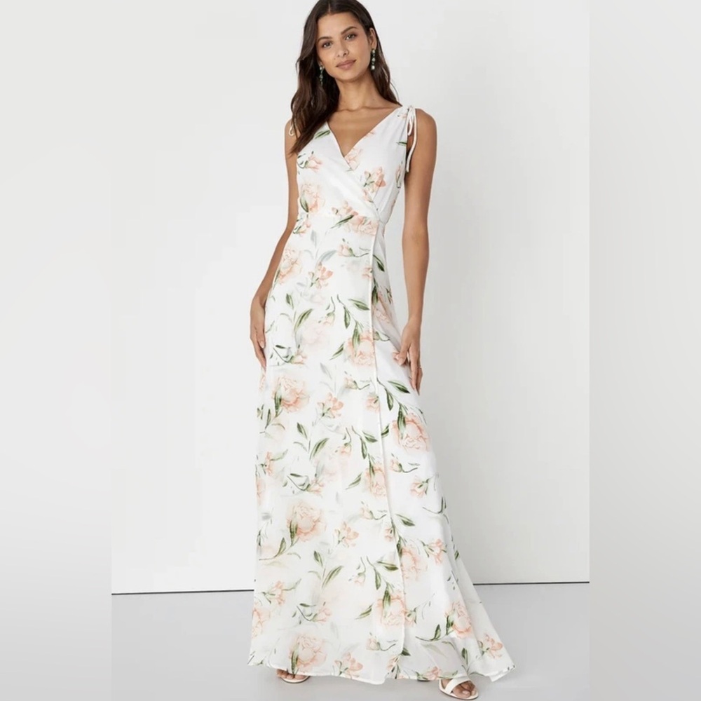 Lulu's White and Pink Floral Maxi Dress